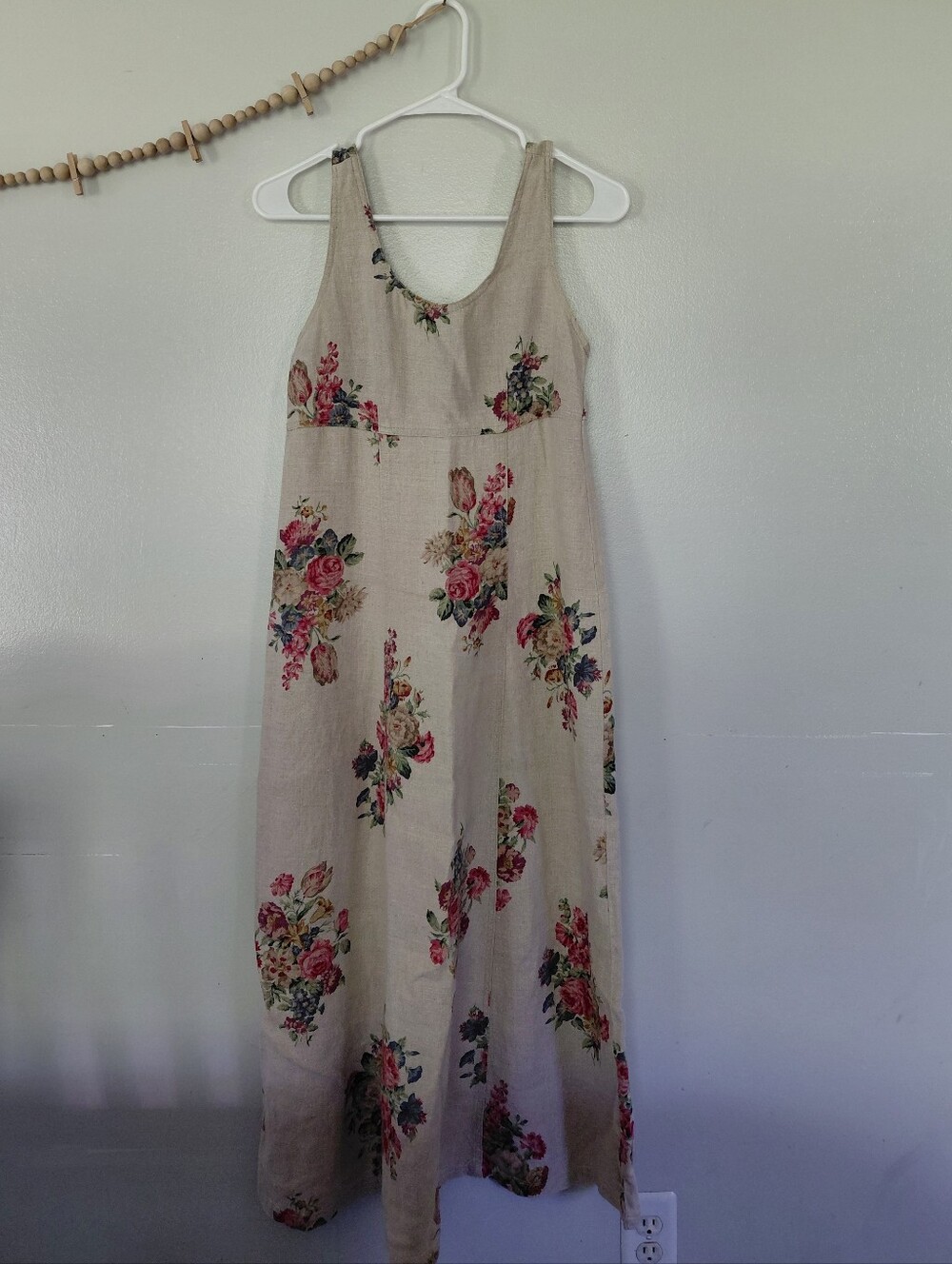 Vintage 90's Karen Kane 100% Linen Floral Cottagecore Grandmacore Midi Dress 6